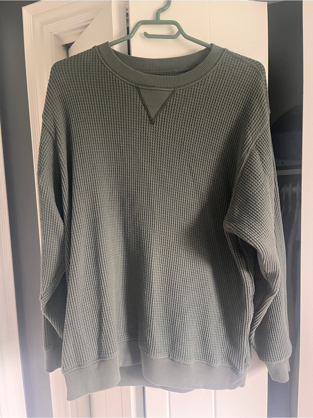Waffle Knit Crewneck Sweater - Olive Green